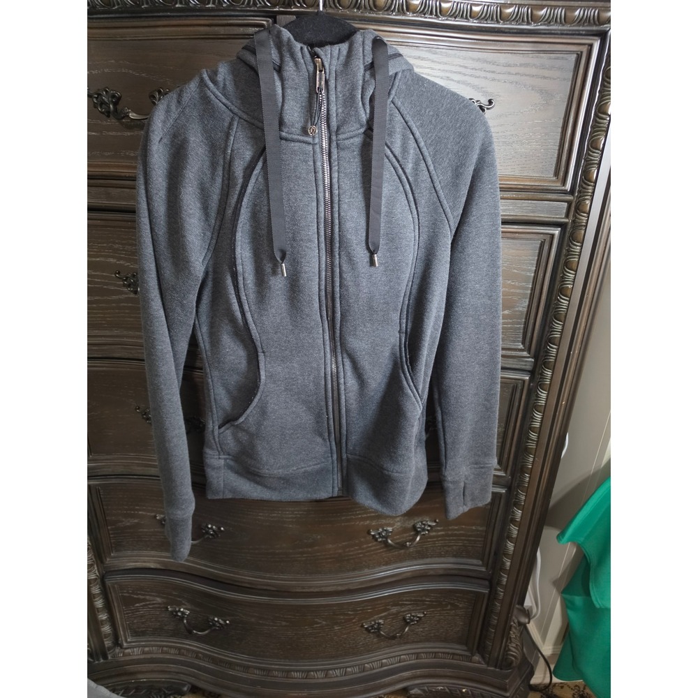 Lululemon Scuba Full Zip Hoodie Heathered Black Charcoal LW4ATWS Size 4